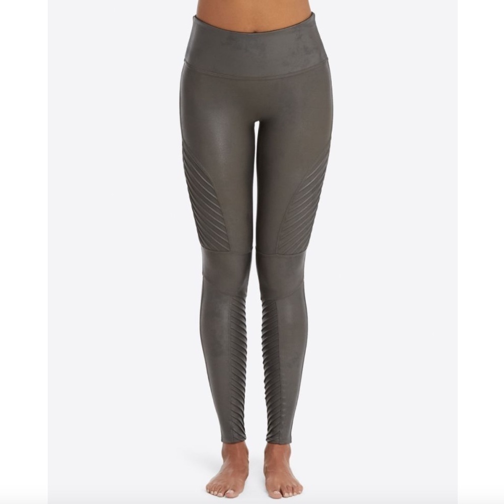 Spanx Faux Leather Moto Leggings Gunmetal Medium
